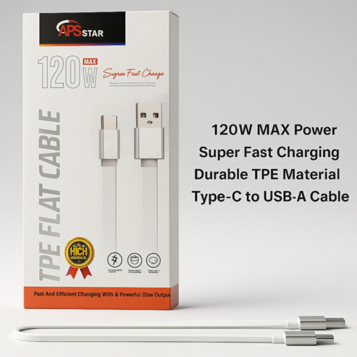 120W Flat Fast Charging Data Cable – Tangle-Free Design - Image 2