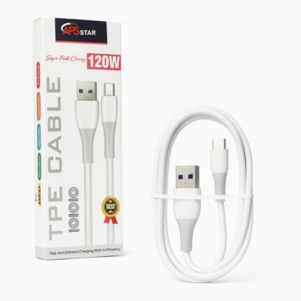 120W cable with fast charging and data sync. Tangle-free